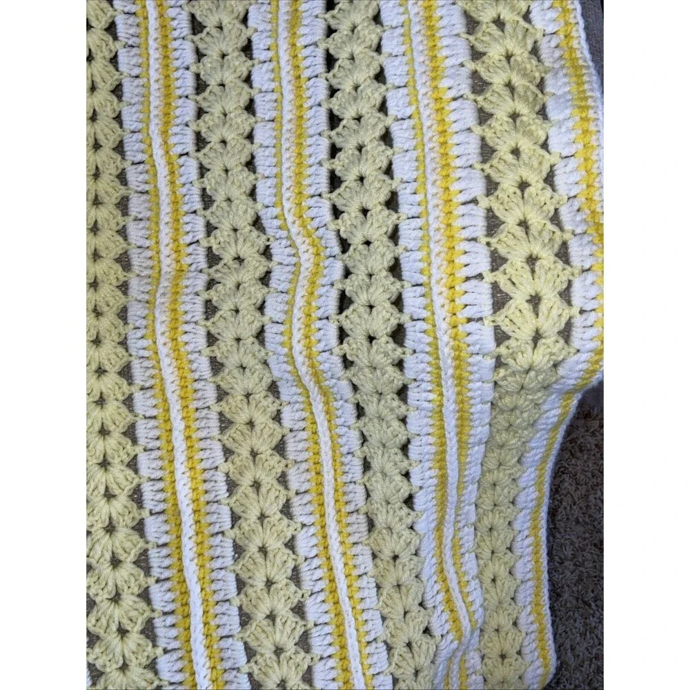Handmade Crochet Throw Lap Blanket Colorful White Yellow 54x36